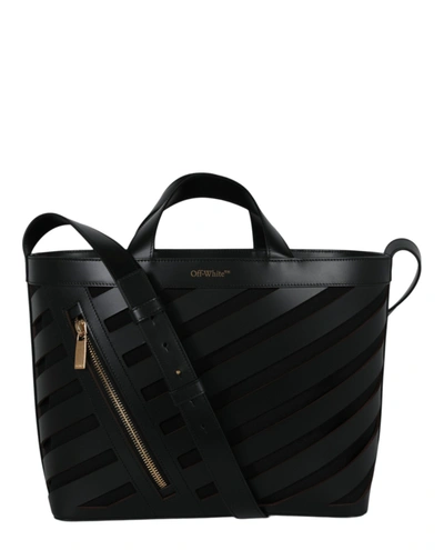 Shop Off-white Small Cut-out Diag Tote Bag In Black