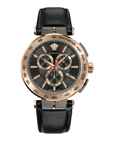 Versace Aion Chrono Leather Watch In Multi