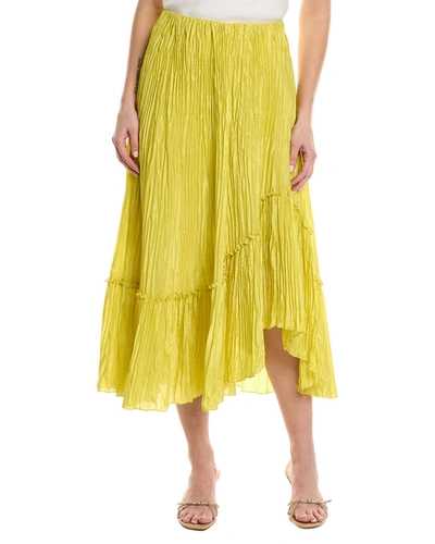 Shop Vince Crushed Tiered Paneled Silk Midi Skirt In Yellow