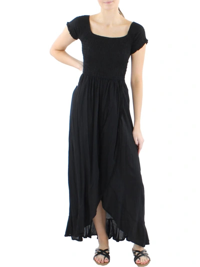 Shop Tiare Hawaii Womens Smocked Long Wrap Dress In Black