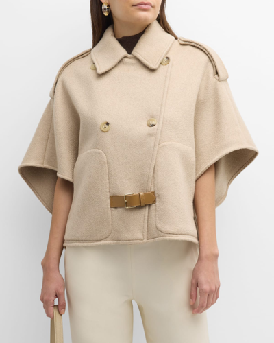 Shop Max Mara Paste Belted Cashmere Cape In Sand