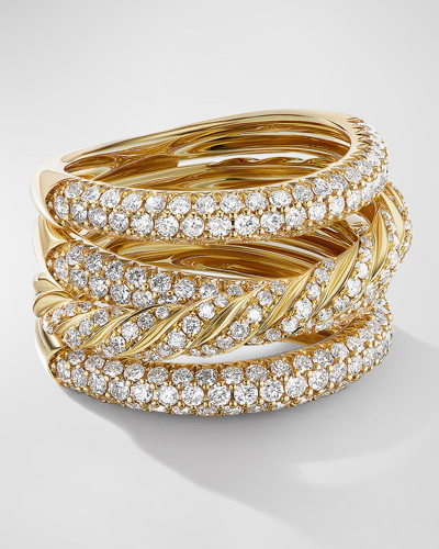 Shop David Yurman Paveflex Four-row Ring With Diamonds In 18k Gold, 15mm In 60 Multi-colored