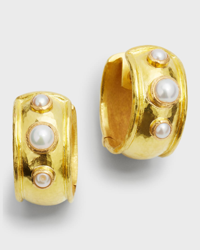 Shop Elizabeth Locke Curved Wide Hoop Earrings With 4mm And 2.5mm Pearls In 05 Yellow Gold
