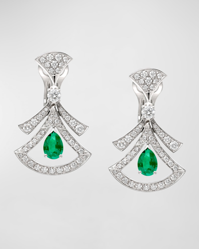 Shop Bvlgari Divas' Dream 18k White Gold Diamond And Emerald Earrings In 10 White Gold