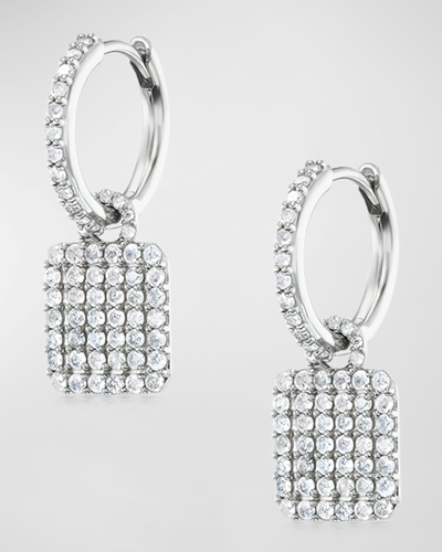 Shop Sheryl Lowe Pave Diamond Shield On Huggie Earrings In 40 White