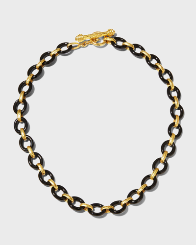Shop Elizabeth Locke Yellow Gold Black Jade Positano Link Necklace In 05 Yellow Gold