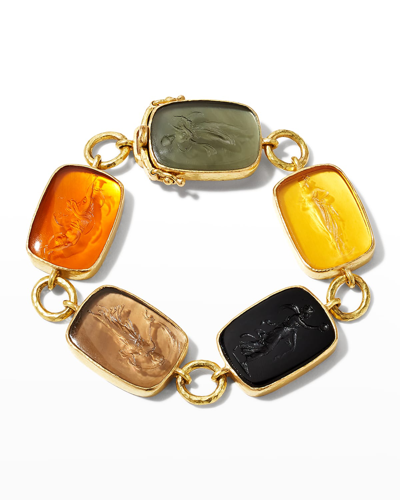 Shop Elizabeth Locke New Muse 19k Gold Glass Intaglio Bracelet In Cerulean