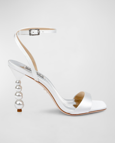 Shop Badgley Mischka Ivette Satin Ankle-strap Evening Sandals In Soft White