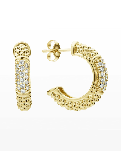 Shop Lagos 18k Caviar Gold Hoop Earrings W/ Diamonds In 40 White