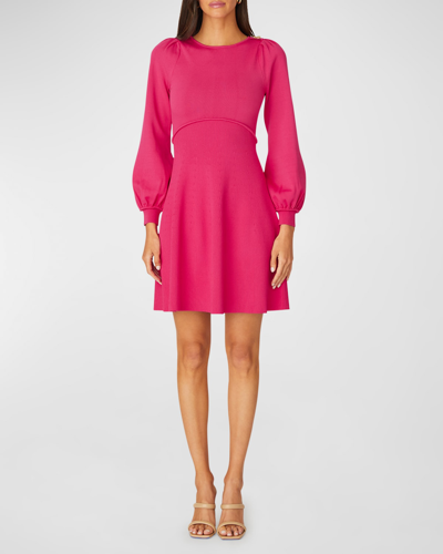 Shop Shoshanna Julia Blouson-sleeve Knit Mini Dress In Fuchsia