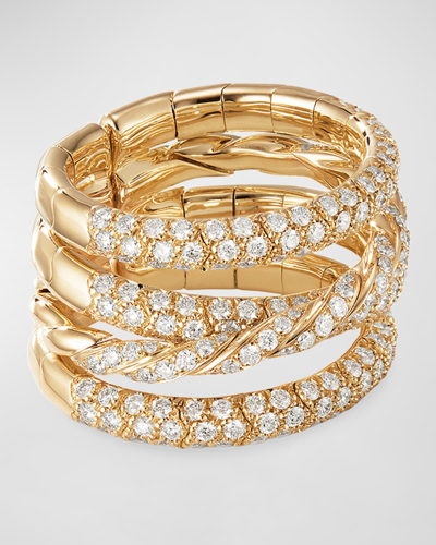 Shop David Yurman 18k Gold Paveflex Four-row Diamond Ring In 40 White