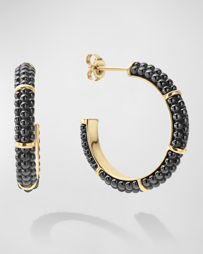 Shop Lagos 21mm Black Caviar & 18k Gold Hoop Earrings In 05 No Stone