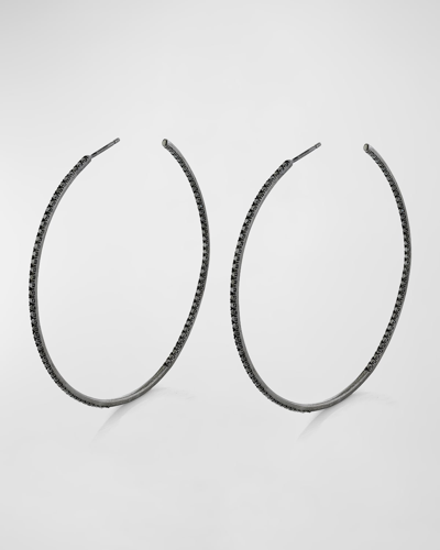 Shop Sheryl Lowe Inside-out Black Diamond Hoop Earrings In 10 Black