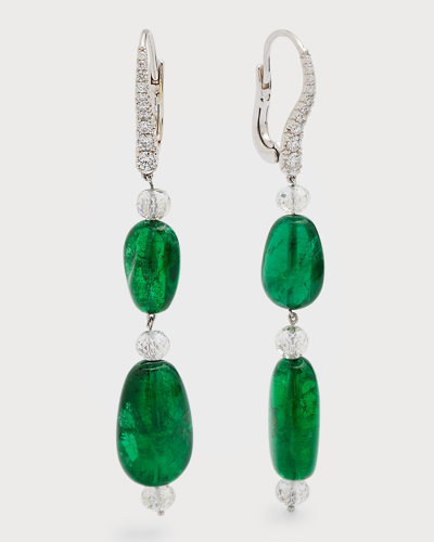 Shop Bayco Platinum Zambian Emerald And Diamond Earrings In 20 Platinum