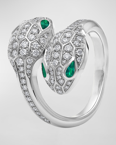 Shop Bvlgari Serpenti Seduttori Ring With Emeralds And Diamonds, Eu 50 / Us 6.25 In 10 White Gold