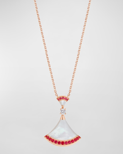 Shop Bvlgari Diva's Dream Mother-of-pearl Necklace With Diamond And Rubies In 15 Rose Gold
