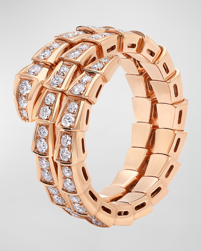 Shop Bvlgari Serpenti Viper 2-coil Ring In 18k Rose Gold And Diamonds, Eu 55 / Us 7.25 In 15 Rose Gold