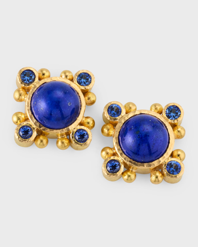 Shop Elizabeth Locke 19k Lapis Stud Earrings With Blue Sapphires In 05 Yellow Gold