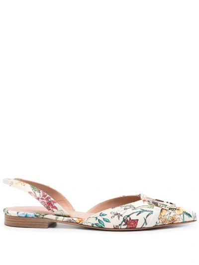 Shop Malone Souliers Misha Printed Canvas Slingback Ballet Flats In Beige