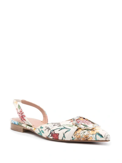 Shop Malone Souliers Misha Printed Canvas Slingback Ballet Flats In Beige
