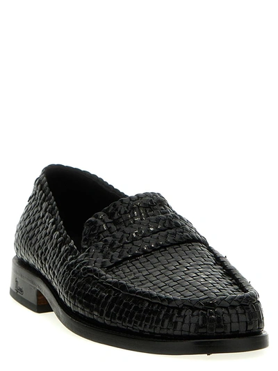 Shop Marni Braided Leather Loafers In Black