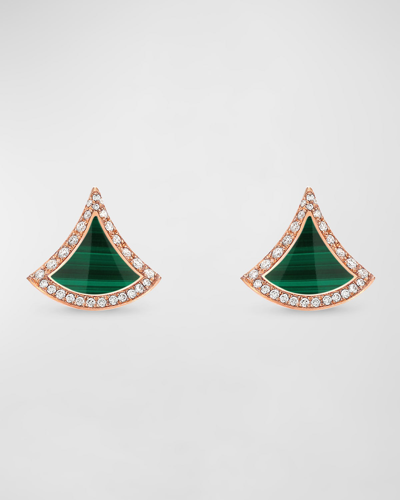 Shop Bvlgari Divas Dream 18k Rose Gold Malachite And Diamond Earrings In 15 Rose Gold
