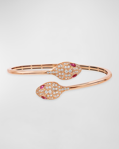 Shop Bvlgari Serpenti Bypass Bracelet In 18k Rose Gold And Diamonds In 15 Rose Gold