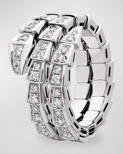 Shop Bvlgari Serpenti Viper 2-coil Ring In 18k White Gold And Diamonds, Eu 53 / Us 6.25 In 10 White Gold