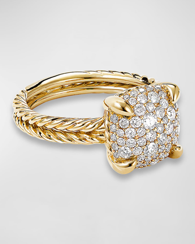 Shop David Yurman Chatelaine Ring In 18k Yellow Gold With Full Pave Diamonds, 11mm In 40 White