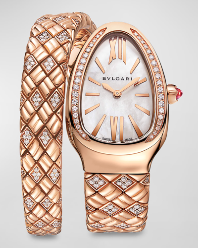 Shop Bvlgari Serpenti Spiga 35mm 18k Rose Gold Diamond 1-twirl Watch