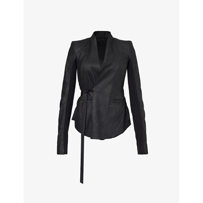 Shop Rick Owens Women's Black Wrapped Slim-fit Leather Jacket