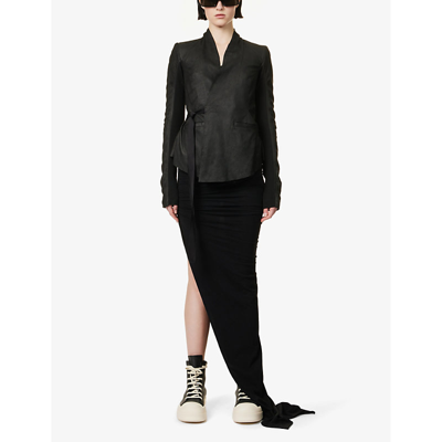 Shop Rick Owens Women's Black Wrapped Slim-fit Leather Jacket