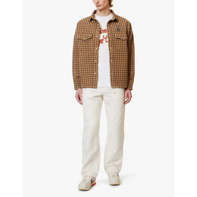Shop Icecream Men's Brown Check Logo-embroidered Checked Cotton Overshirt