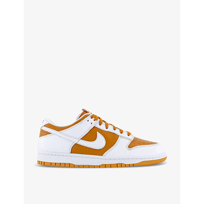 Shop Nike Mens Dark Curry White Dunk Low Panelled Leather Low-top Trainers