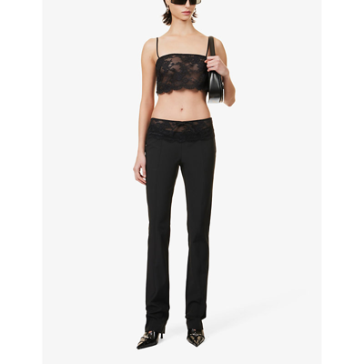 Shop Blumarine Women's Black Lace-embellished Low-rise Straight-leg Stretch-woven Trousers