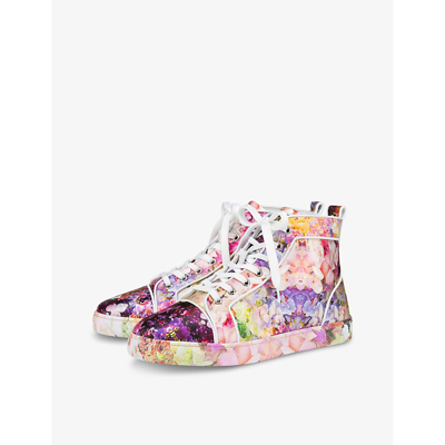 Shop Christian Louboutin Men's Multi Blooming Louis Orlato Abstract-print Silk High-top Trainers
