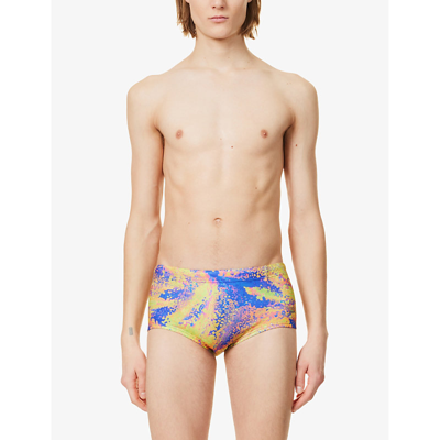 Shop Speedo All-over Patterned Recycled Polyester-blend Swim Briefs In Multi-coloured