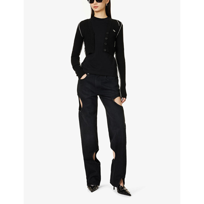 Shop Off-white C/o Virgil Abloh Women's Black Meteor Cool Straight-leg Mid-rise Jeans