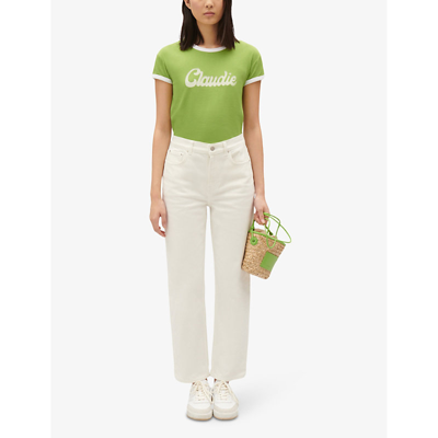 Shop Claudie Pierlot Women's Verts Logo-embroidered Cotton T-shirt