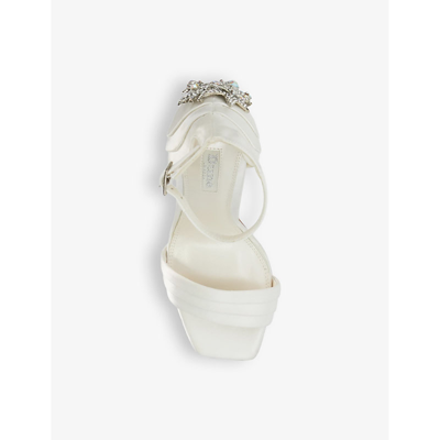 Dune Womens White-synthetic Meridians Crystal-embellished Satin Heeled Sandals In White