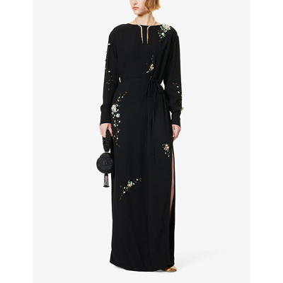 Shop Dries Van Noten Womens Black Floral Bead-embellished Relaxed-fit Woven Maxi Dress