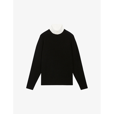 Shop Claudie Pierlot Women's Noir / Gris Missy Shirt-collar Long-sleeve Wool Jumper