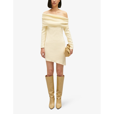 Shop Claudie Pierlot Womens Naturels Off-the-shoulder Knitted Mini Dress