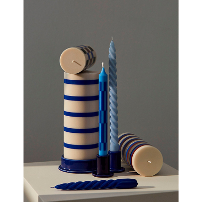 Shop Hay Check-pattern Large Wax Column Candle 25cm In Off-white And Blue