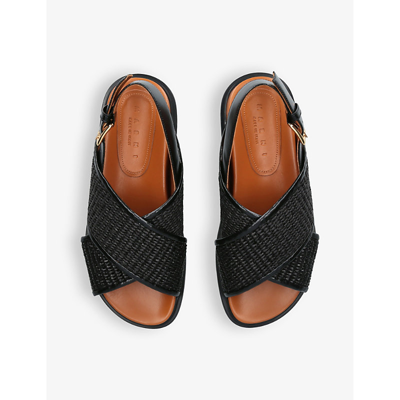 Shop Marni Women's Black Fussbett Raffia And Leather Platfrom Sandals