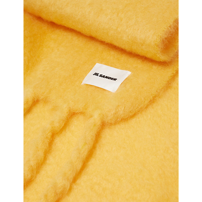 Shop Jil Sander Womens Gold Logo-patch Fringed-edge Wool-blend Scarf