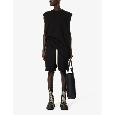 Shop Rick Owens Men's Black Drawstring-waistband Mid-rise Stretch-cotton Shorts