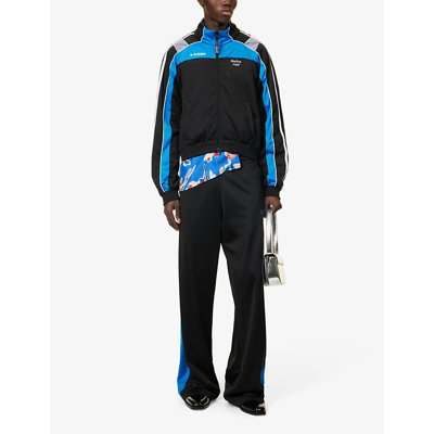 Shop Martine Rose Men's Black Blue Grey Shrunken Contrast-panel Regular-fit Jacket