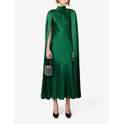 Shop Rodarte Women's Green High-neck Shoulder-pad Silk Maxi Dress