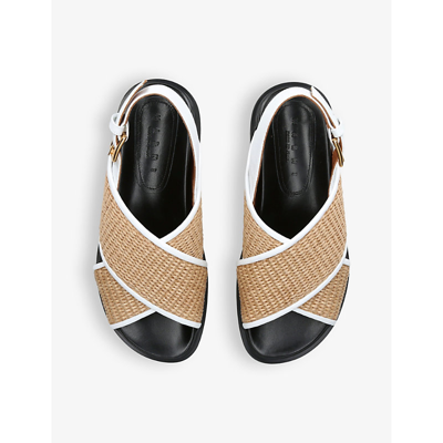 Shop Marni Fussbett Raffia And Leather Platform Sandals In Beige